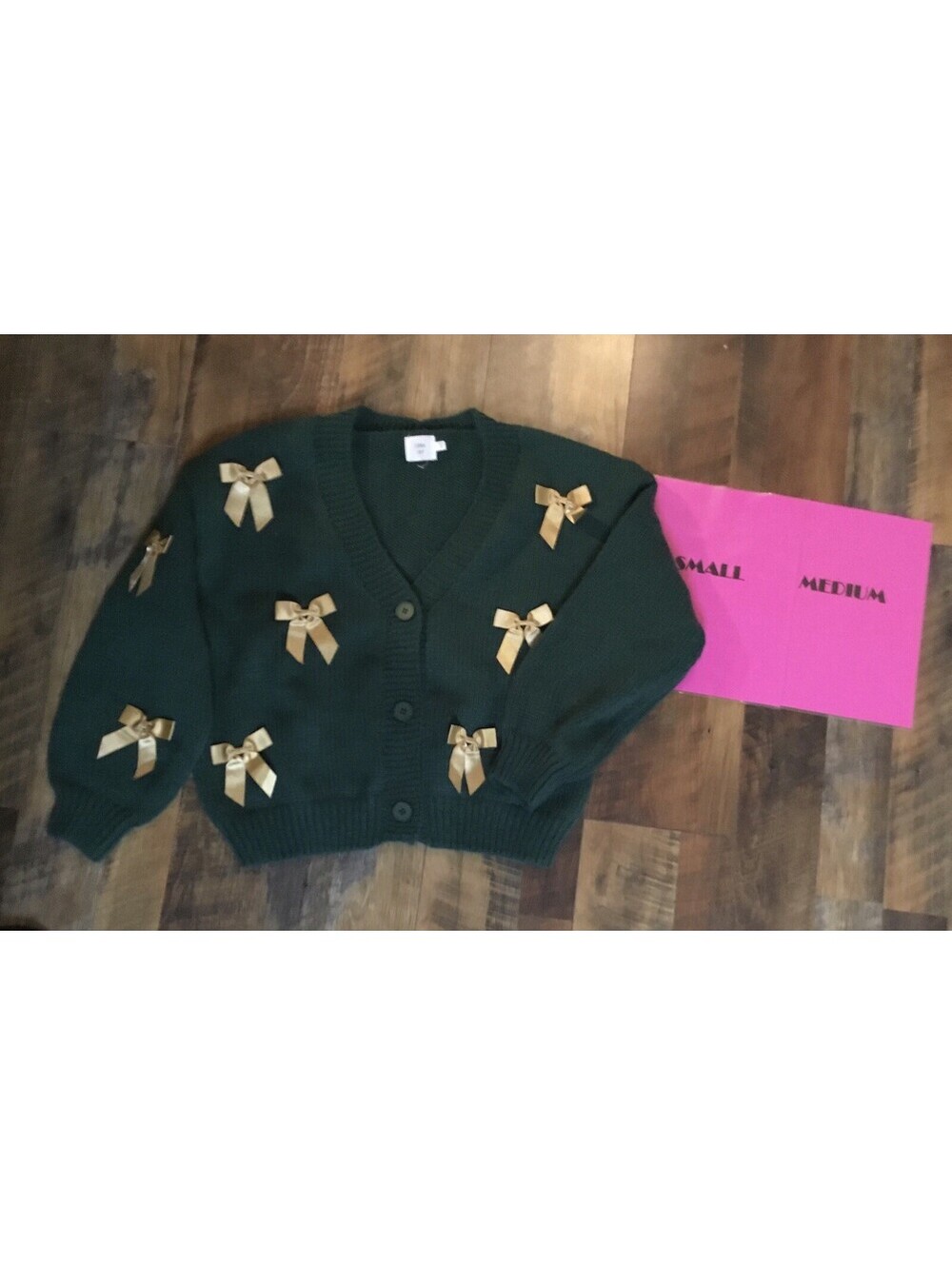 Luna Ivy Green Cardigan with Gold Bows from Anthropologie